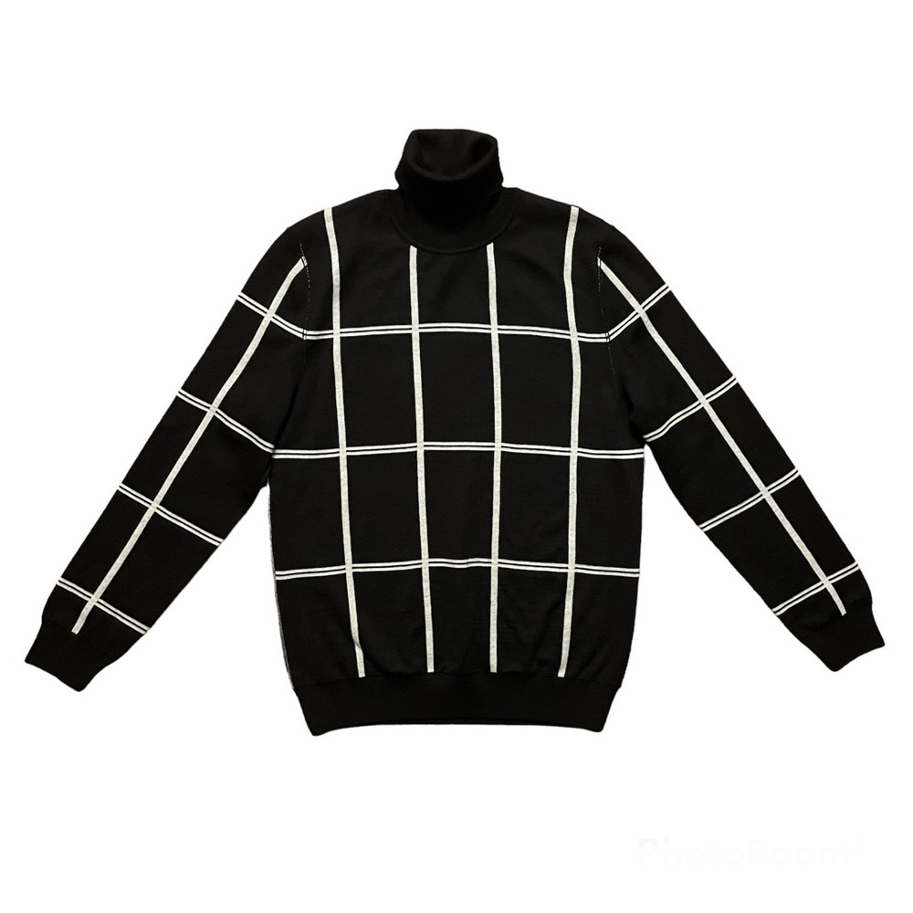 HUGO Hugo Boss black white grid turtleneck cotton sweater size L
